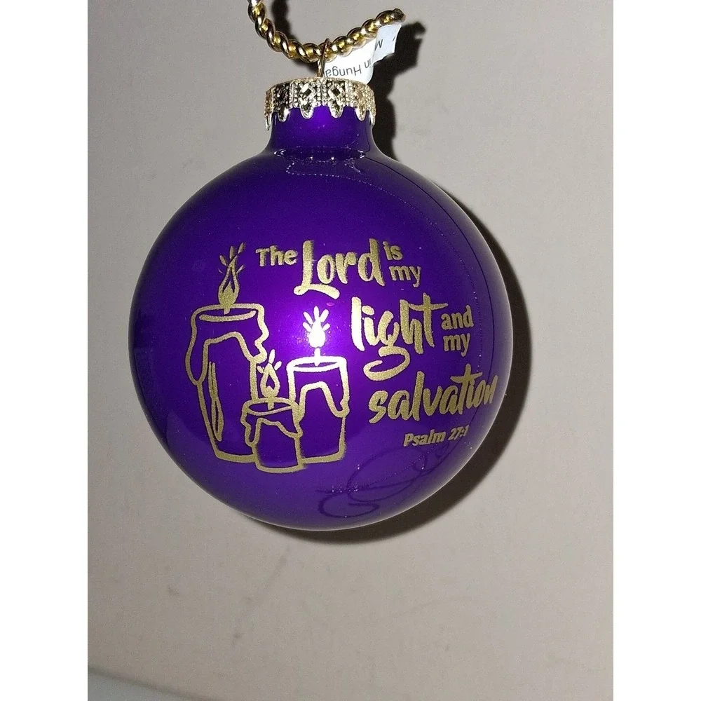 Bronner's Purple Glass Christmas Ornament Psalm 27:1 Made in Hungary